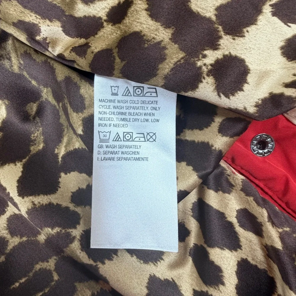 Isaac Mizrahi Quilted Red Jacket Leopard Print Lined Snap Button Pockets Size XL - Picture 6 of 7